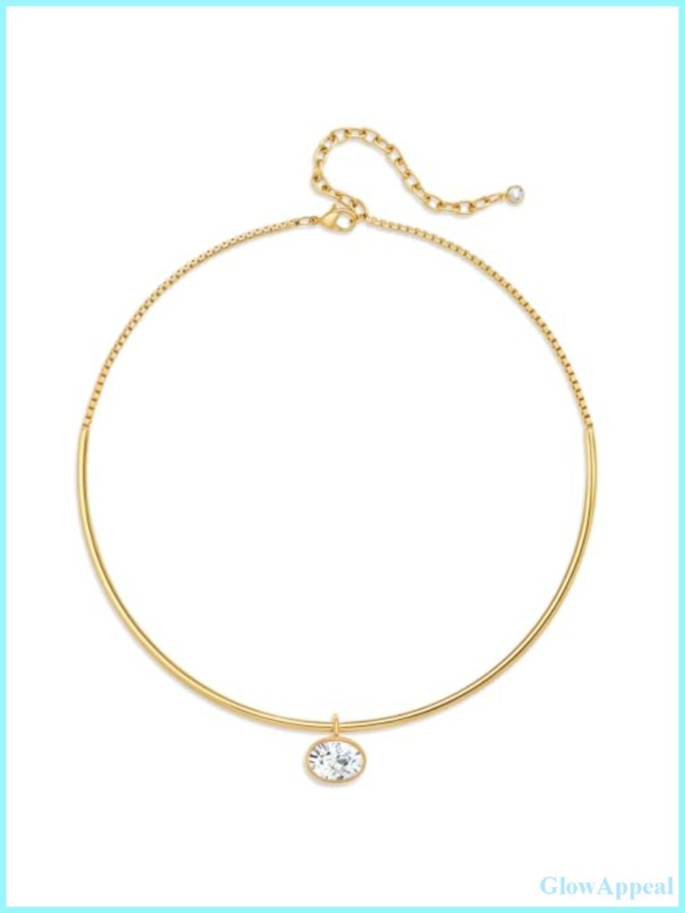 Gold CZ Oval Pendant Choker Necklace for Women Dainty Statement Jewelry